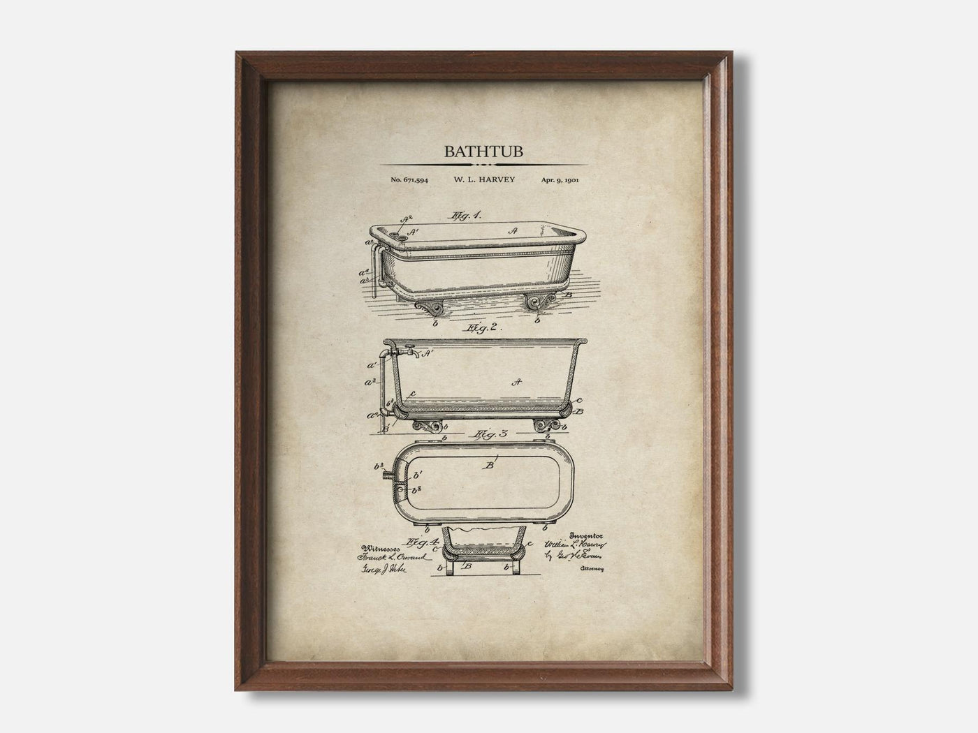 Bathroom Patent Print Set of 3 1 Walnut - Parchment mockup