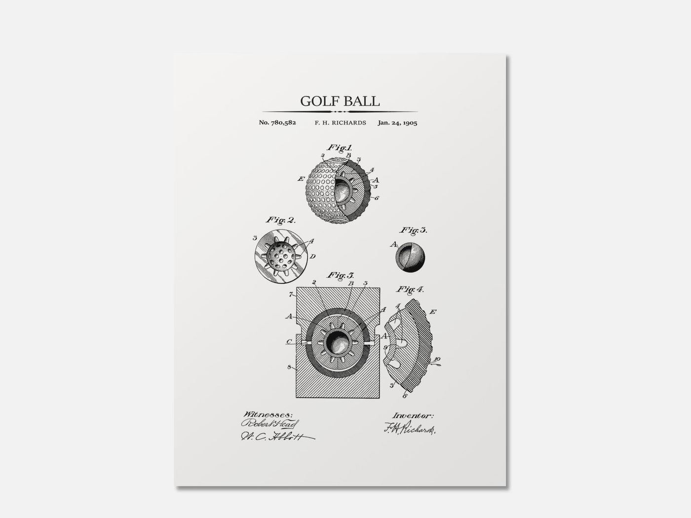 Golf Ball Patent Print mockup - A_t10028.2-V1-PC_AP-SS_1-PS_5x7-C_whi