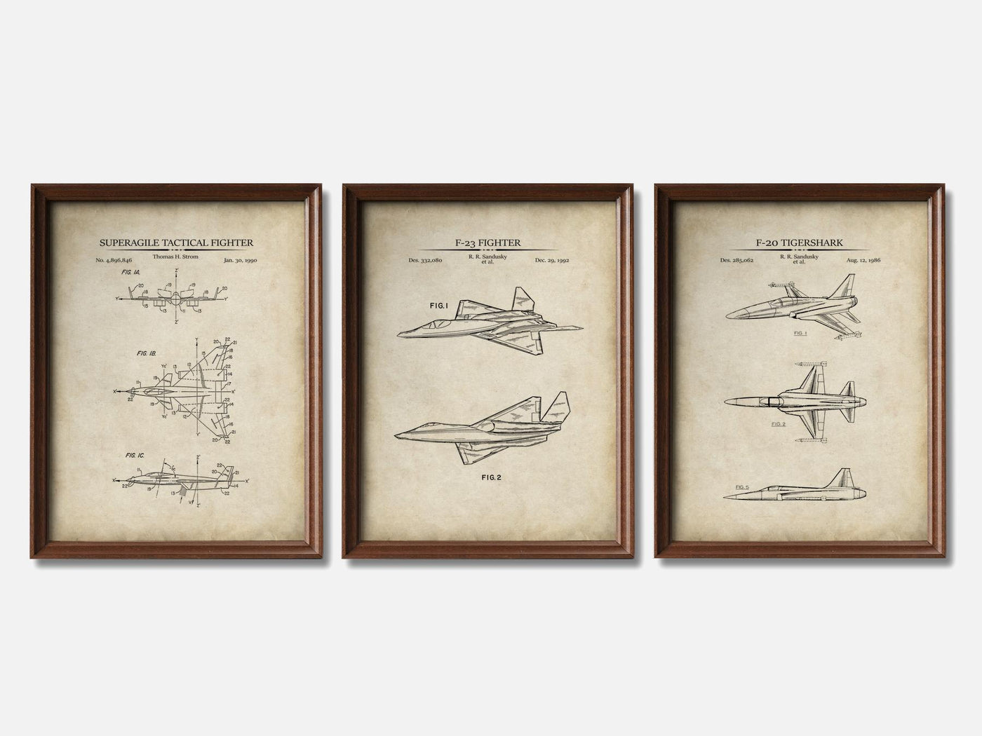 Fighter Jet Patent Print Set of 3 mockup - A_t10097-V1-PC_F+WA-SS_3-PS_11x14-C_par variant