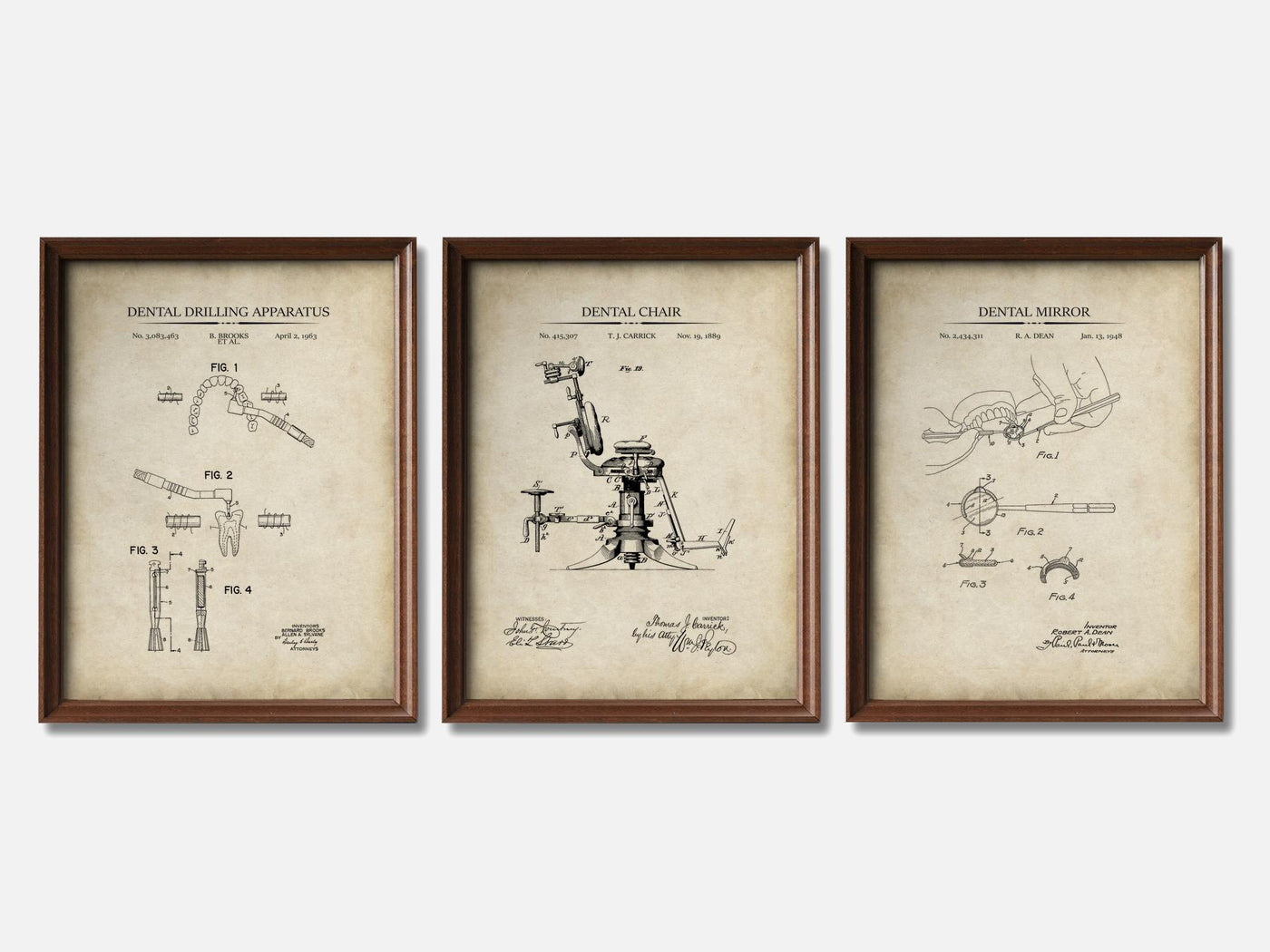 Dentistry Patent Print Set of 3 mockup - A_t10020-V1-PC_F+WA-SS_3-PS_11x14-C_par variant