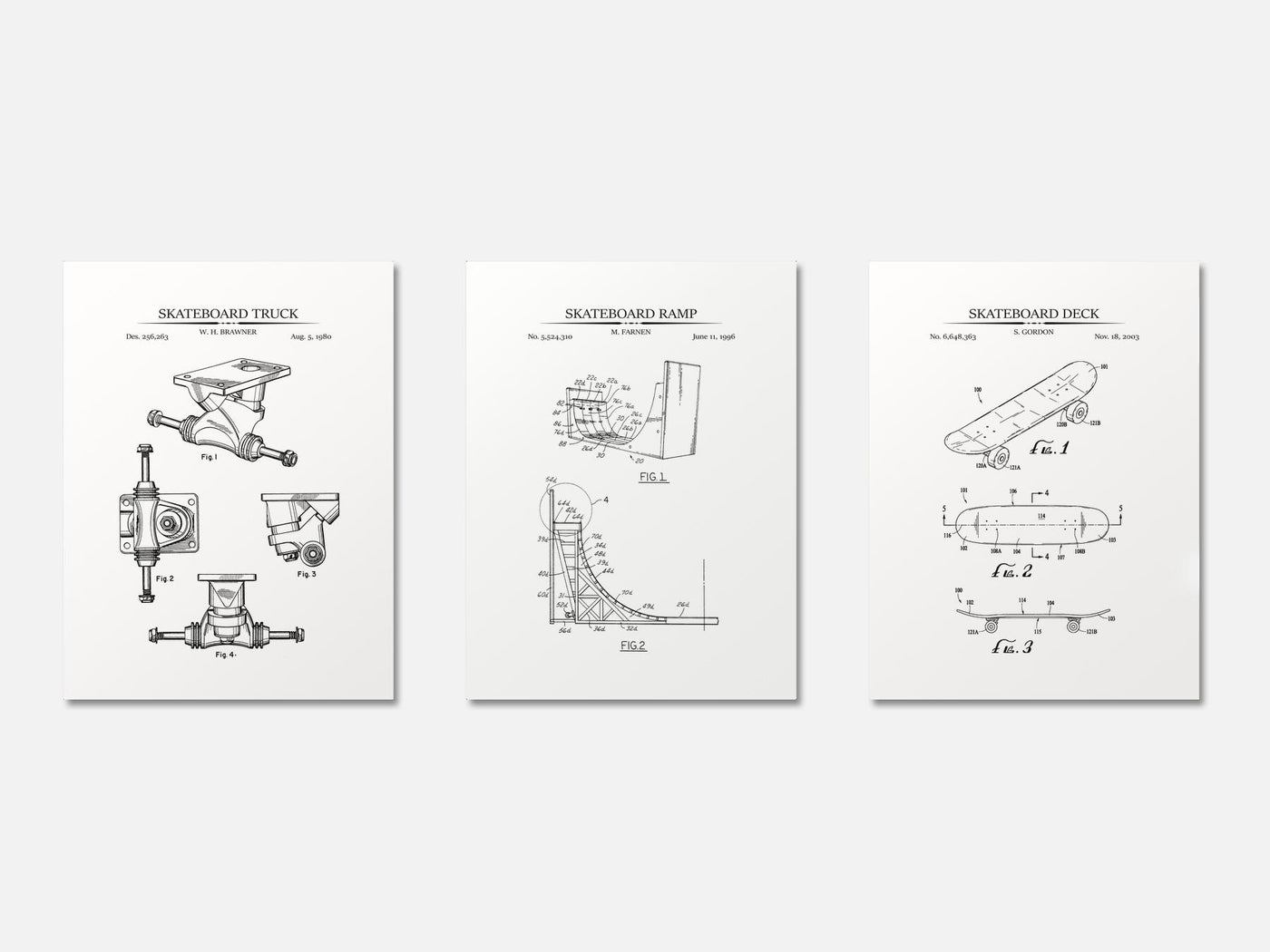 Skateboard Patent Print Set of 3 mockup - A_t10044-V1-PC_AP-SS_3-PS_11x14-C_whi variant