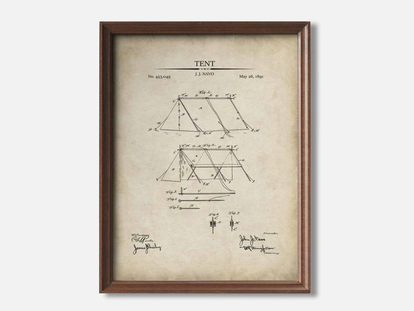 Camping Patent Print Set of 3 1 Walnut - Parchment mockup