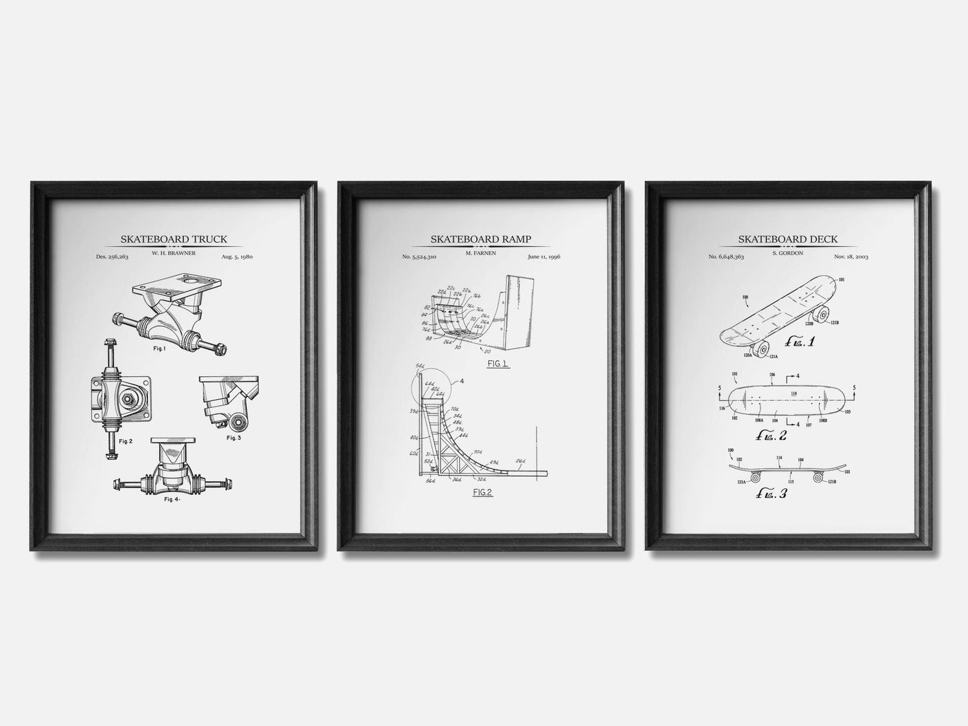 Skateboard Patent Print Set of 3 mockup - A_t10044-V1-PC_F+B-SS_3-PS_11x14-C_whi variant