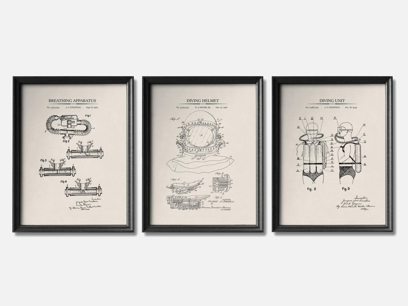 Scuba Diving Patent Print Set of 3 mockup - A_t10042-V1-PC_F+B-SS_3-PS_11x14-C_ivo variant
