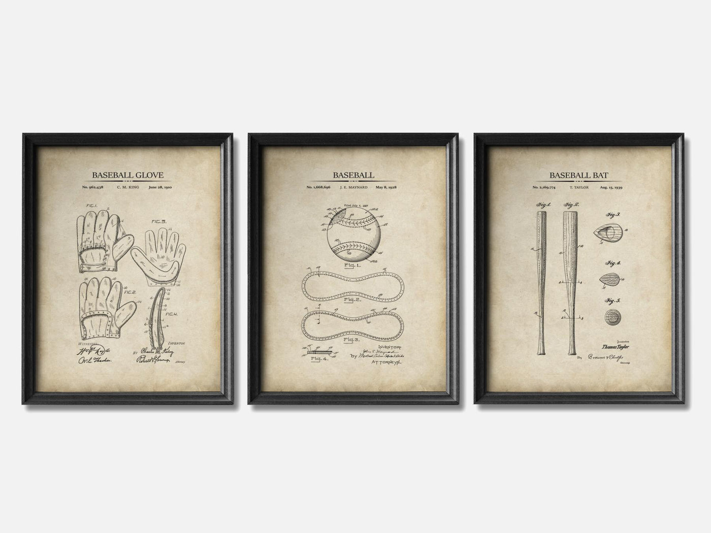 Baseball Patent Print Set of 3 mockup - A_t10012-V1-PC_F+B-SS_3-PS_11x14-C_par variant