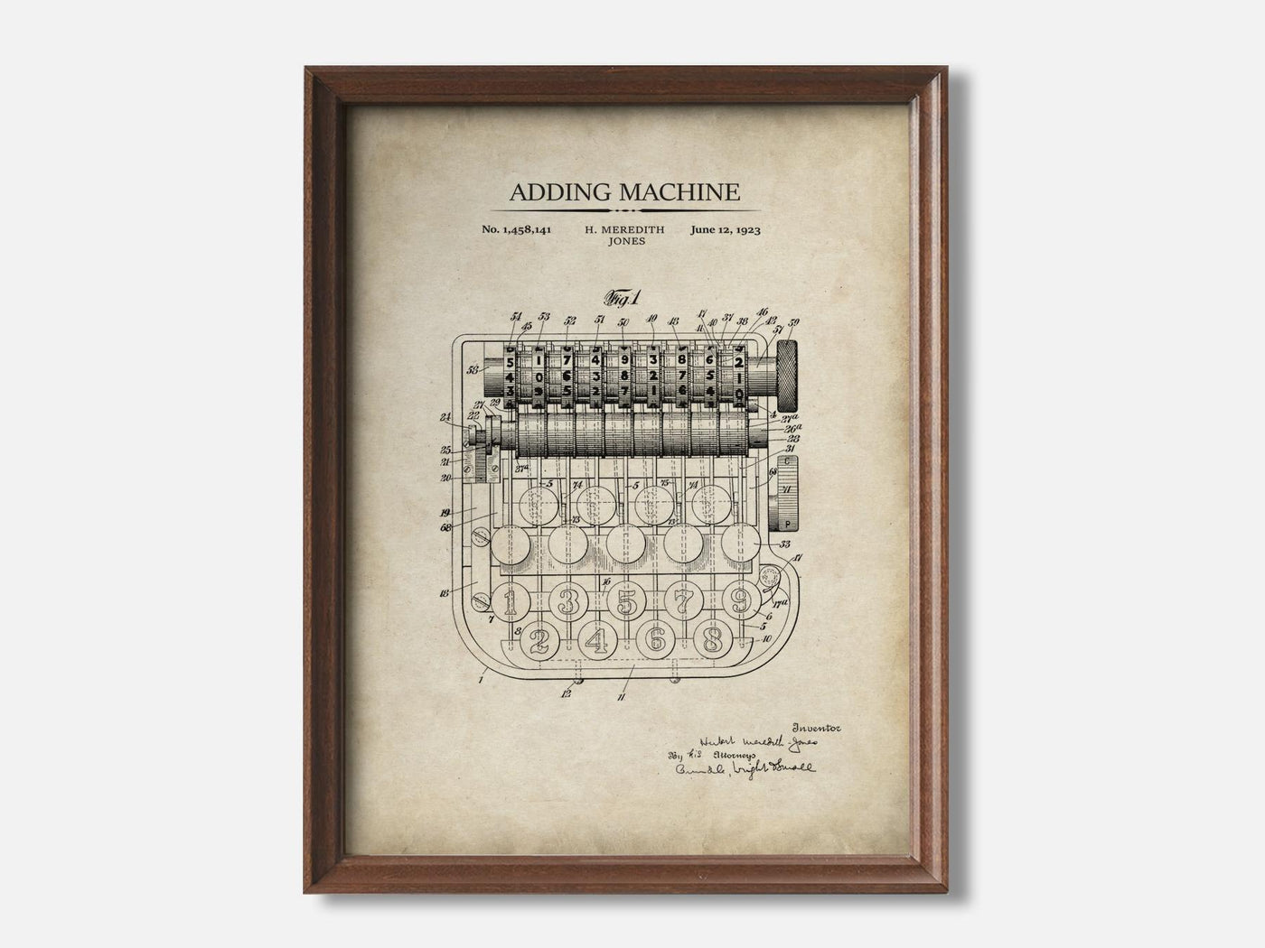 Vintage Calculator Patent Print mockup - A_to3-V1-PC_F+WA-SS_1-PS_5x7-C_par
