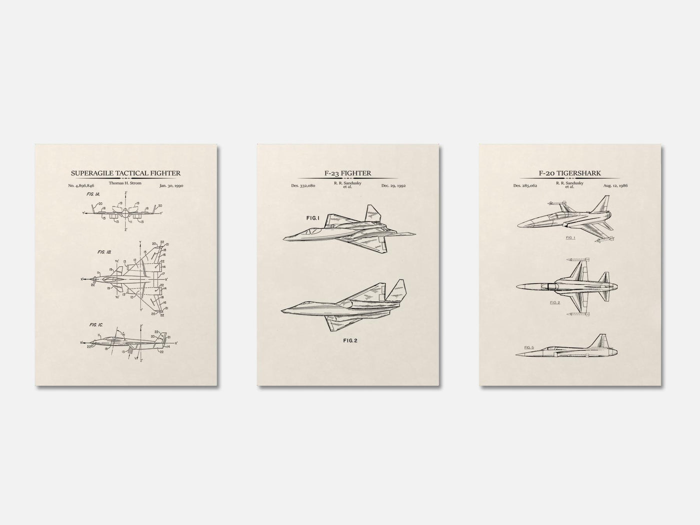 Fighter Jet Patent Print Set of 3 mockup - A_t10097-V1-PC_AP-SS_3-PS_11x14-C_ivo variant