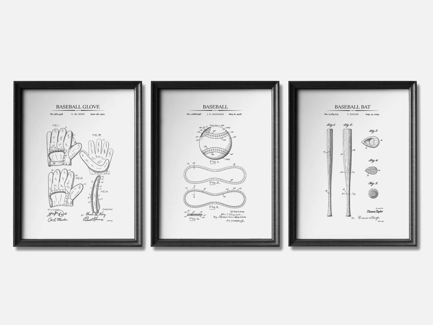 Baseball Patent Print Set of 3 mockup - A_t10012-V1-PC_F+B-SS_3-PS_11x14-C_whi variant
