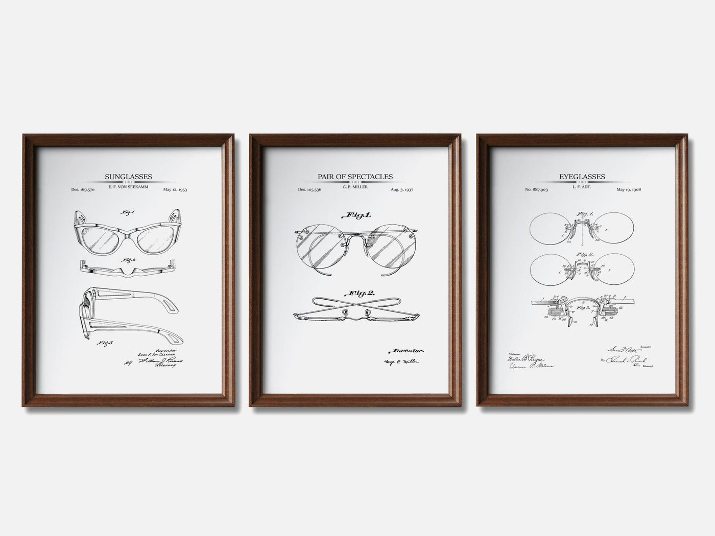 Vintage Eyeglasses - Patent Print Set of 3 mockup - A_t10121-V1-PC_F+WA-SS_3-PS_11x14-C_whi variant