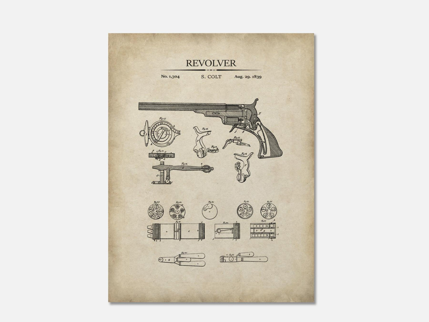 Colt Revolver Patent Print mockup - A_t10005.3-V1-PC_AP-SS_1-PS_5x7-C_par variant