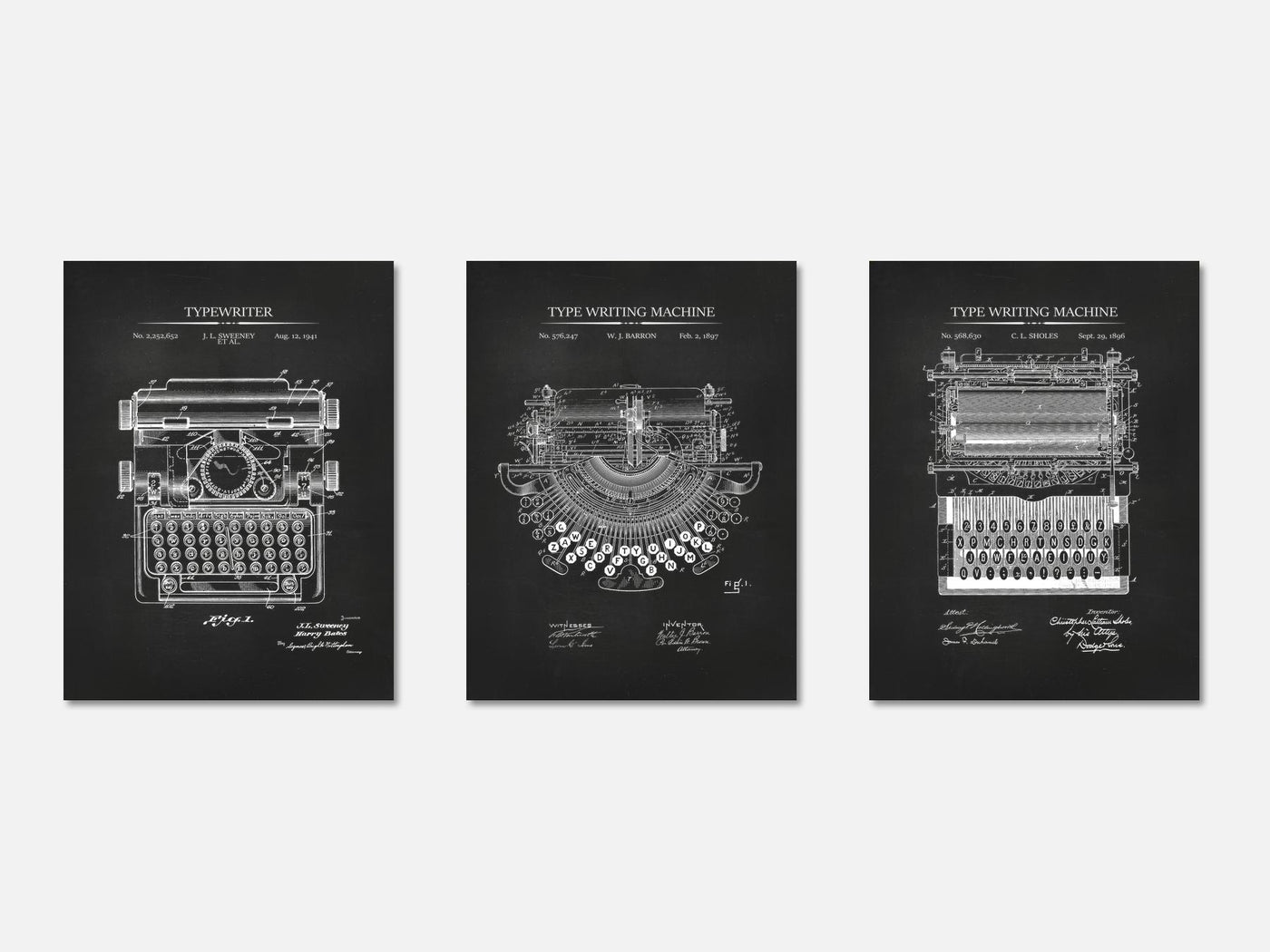 Typewriter Patent Print Set of 3 mockup - A_t10051-V1-PC_AP-SS_3-PS_11x14-C_cha variant