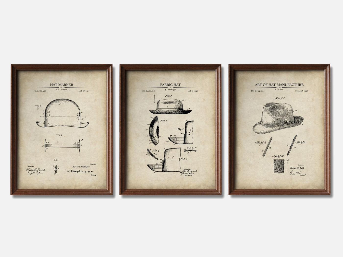Vintage Hat Patent Print Set of 3 mockup - A_t10091-V1-PC_F+WA-SS_3-PS_11x14-C_par