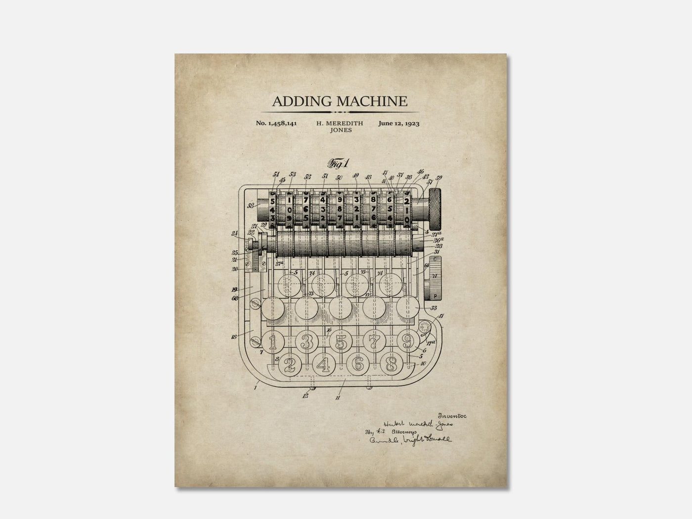 Vintage Calculator Patent Print mockup - A_to3-V1-PC_AP-SS_1-PS_5x7-C_par