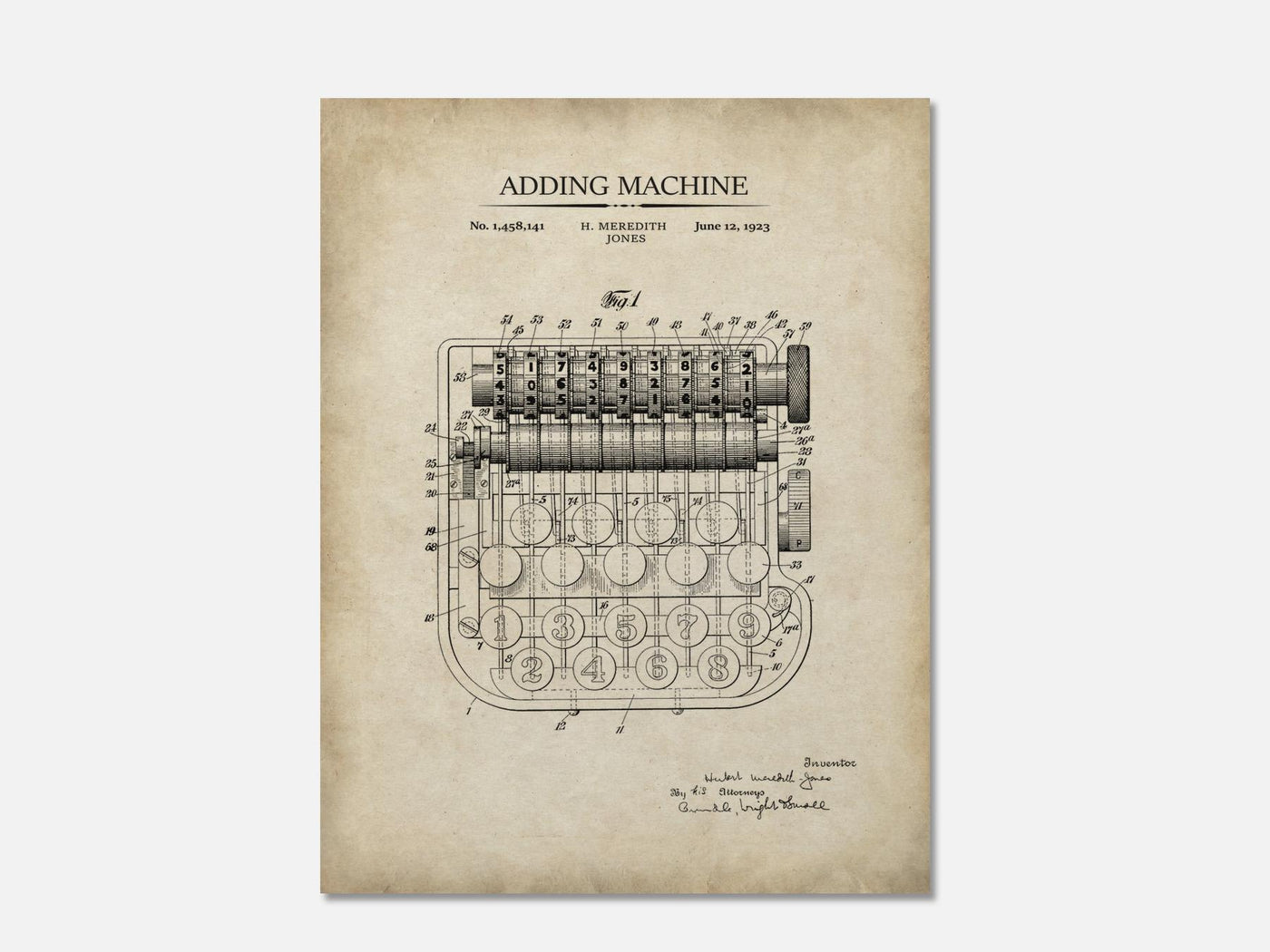 Vintage Calculator Patent Print mockup - A_to3-V1-PC_AP-SS_1-PS_5x7-C_par variant