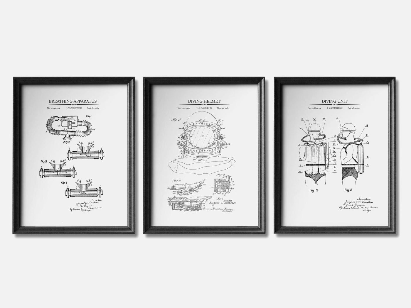 Scuba Diving Patent Print Set of 3 mockup - A_t10042-V1-PC_F+B-SS_3-PS_11x14-C_whi variant