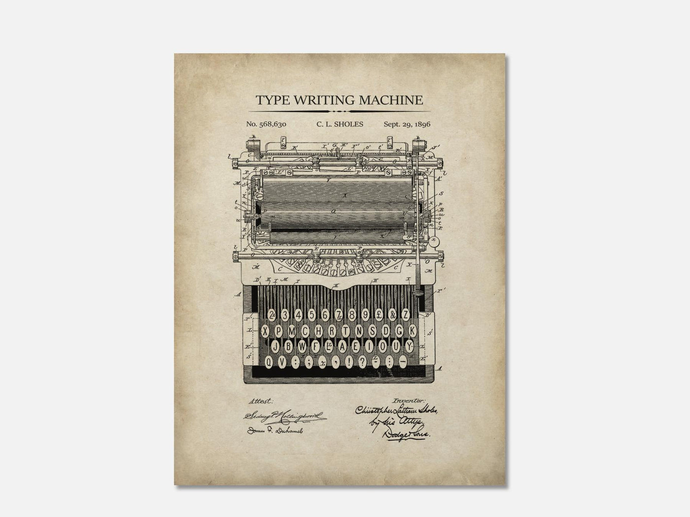 Typewriter Patent Print Set mockup - A_t10051.3-V1-PC_AP-SS_1-PS_5x7-C_par variant