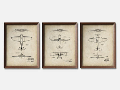 WW2 Planes - Patent Print Set of 3 mockup - A_t10118-V1-PC_F+WA-SS_3-PS_11x14-C_par