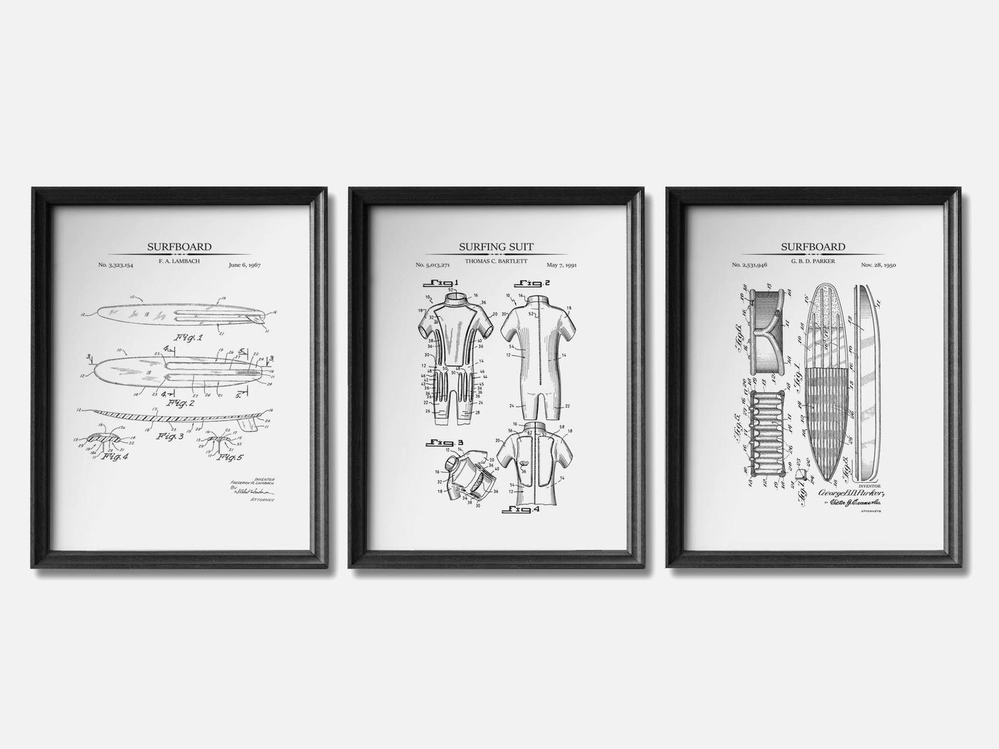 Surfing Patent Print Set of 3 mockup - A_t10068-V1-PC_F+B-SS_3-PS_11x14-C_whi variant