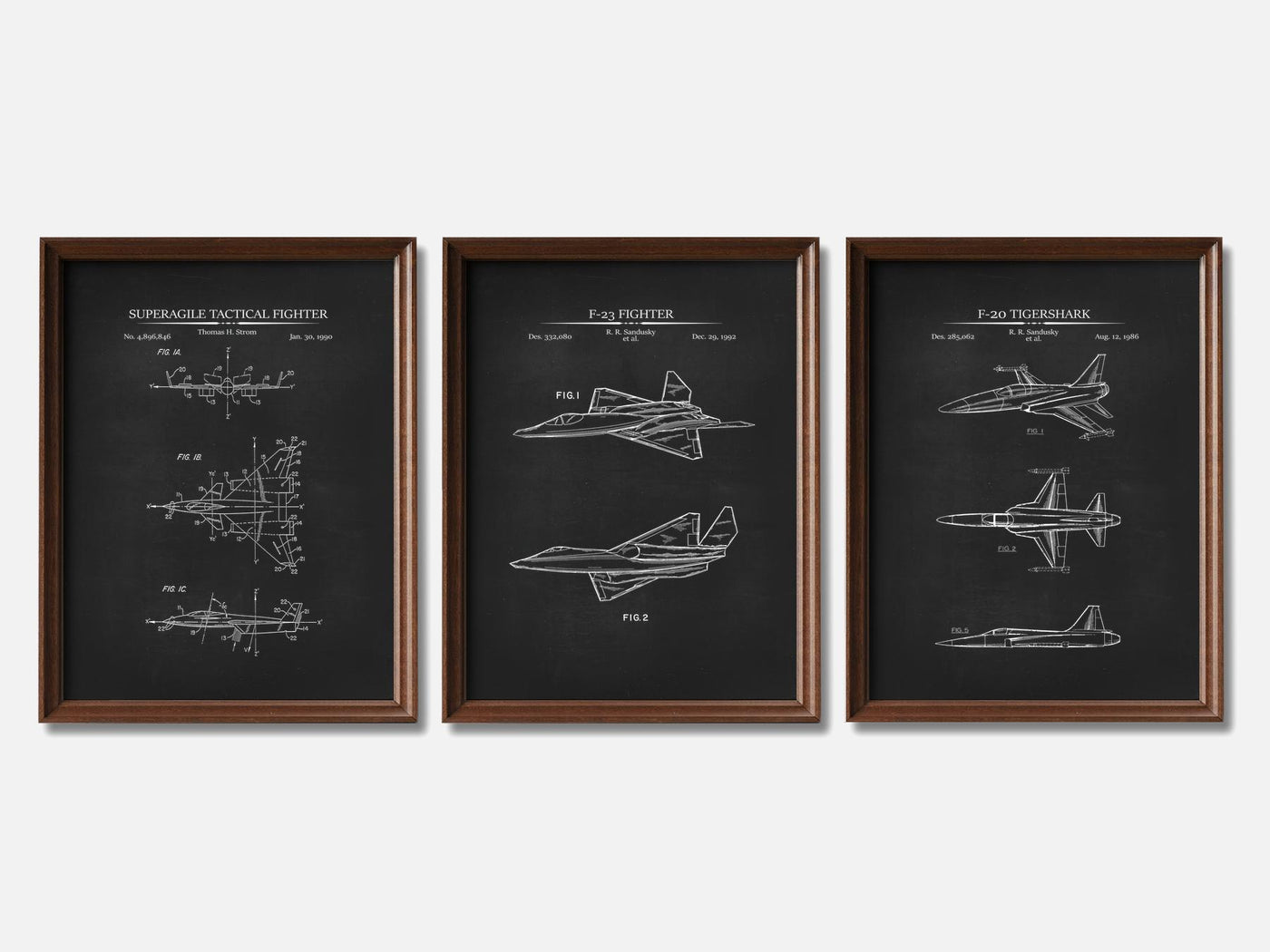 Fighter Jet Patent Print Set of 3 mockup - A_t10097-V1-PC_F+WA-SS_3-PS_11x14-C_cha variant
