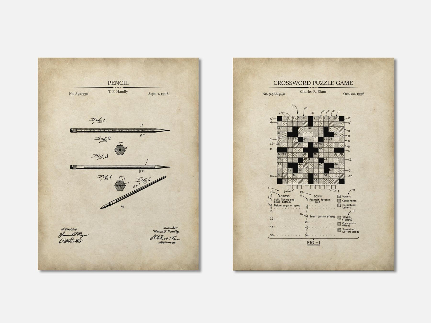 Crosswords Patent Prints - Set of 2 mockup - A_t10160-V1-PC_AP-SS_2-PS_11x14-C_par variant