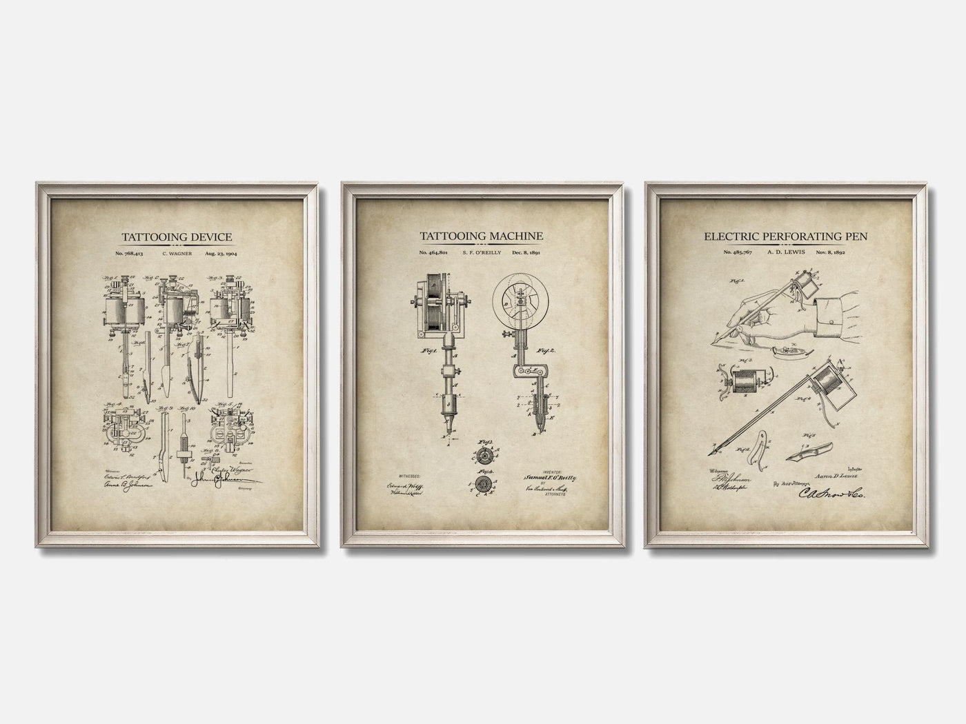 Tattoo Patent Print Set of 3 mockup - A_t10048-V1-PC_F+O-SS_3-PS_11x14-C_par variant