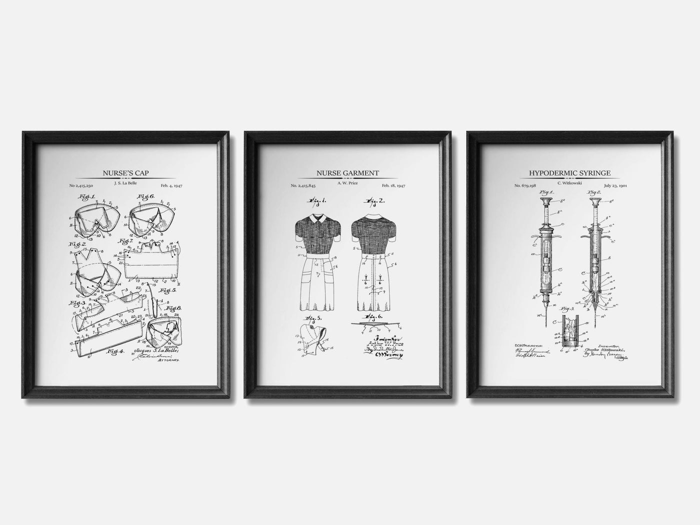 Nurse Patent Print Set of 3 mockup - A_t10101-V1-PC_F+B-SS_3-PS_11x14-C_whi variant