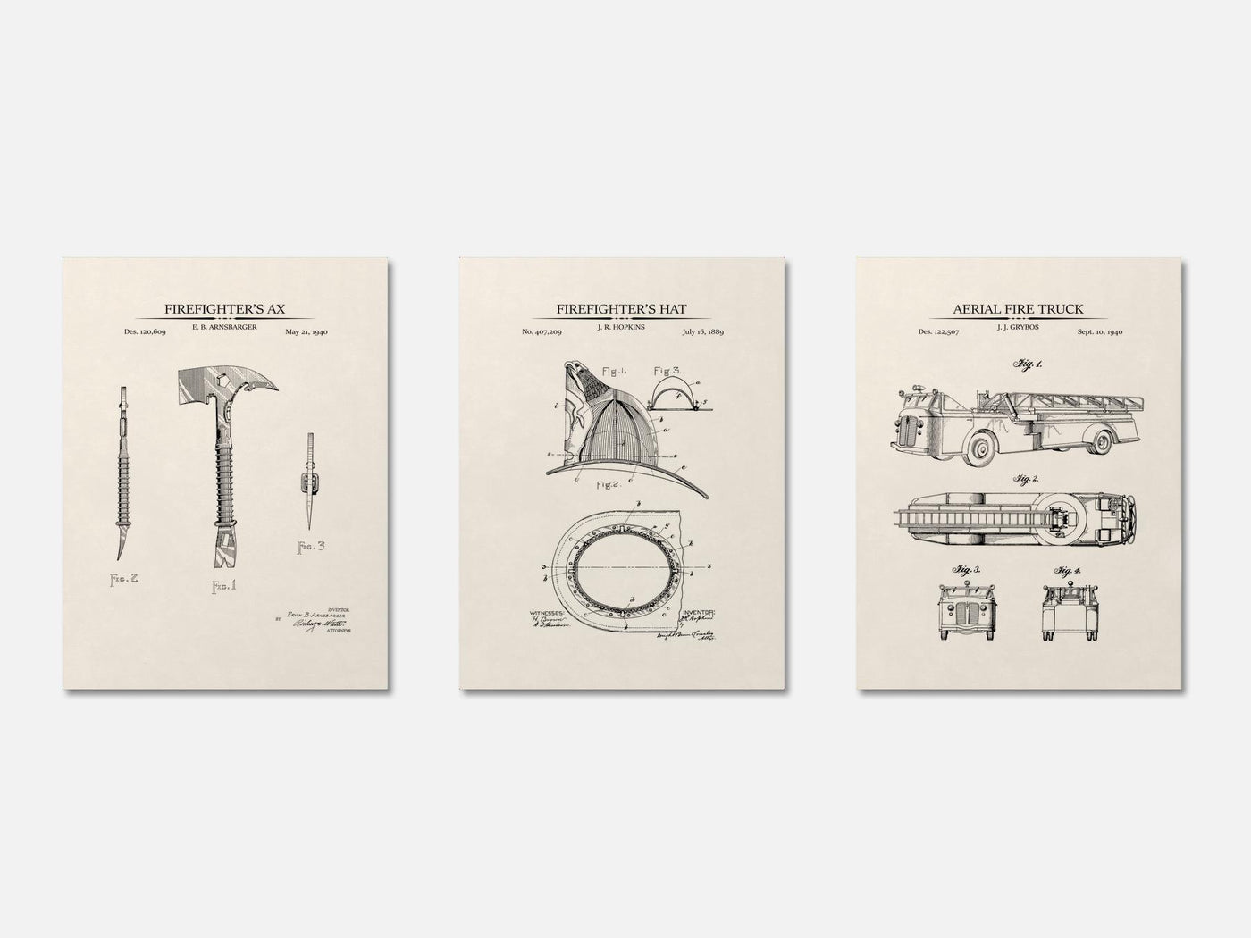 Firefighter Patent Print Set of 3 mockup - A_t10067-V1-PC_AP-SS_3-PS_11x14-C_ivo variant