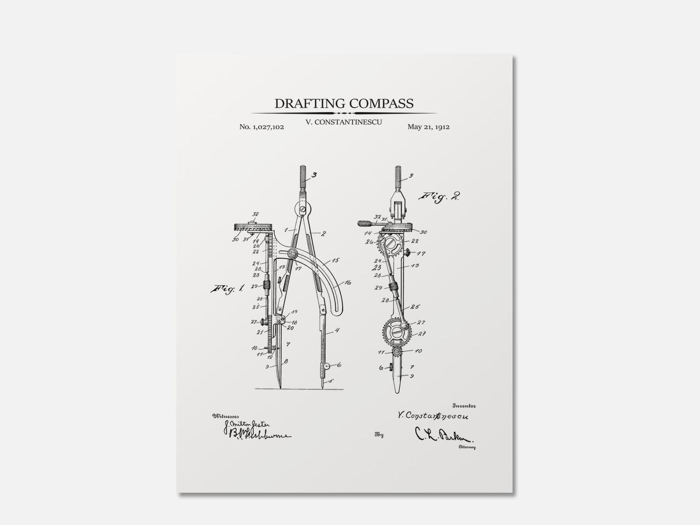 Drafting Compass Patent Print mockup - A_t10009.3-V1-PC_AP-SS_1-PS_5x7-C_whi variant