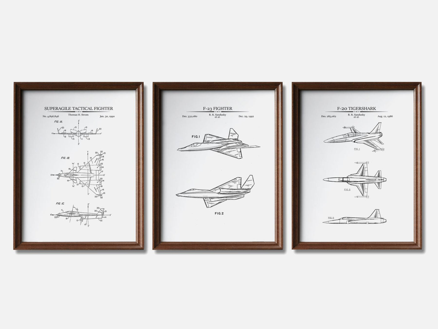Fighter Jet Patent Print Set of 3 mockup - A_t10097-V1-PC_F+WA-SS_3-PS_11x14-C_whi variant