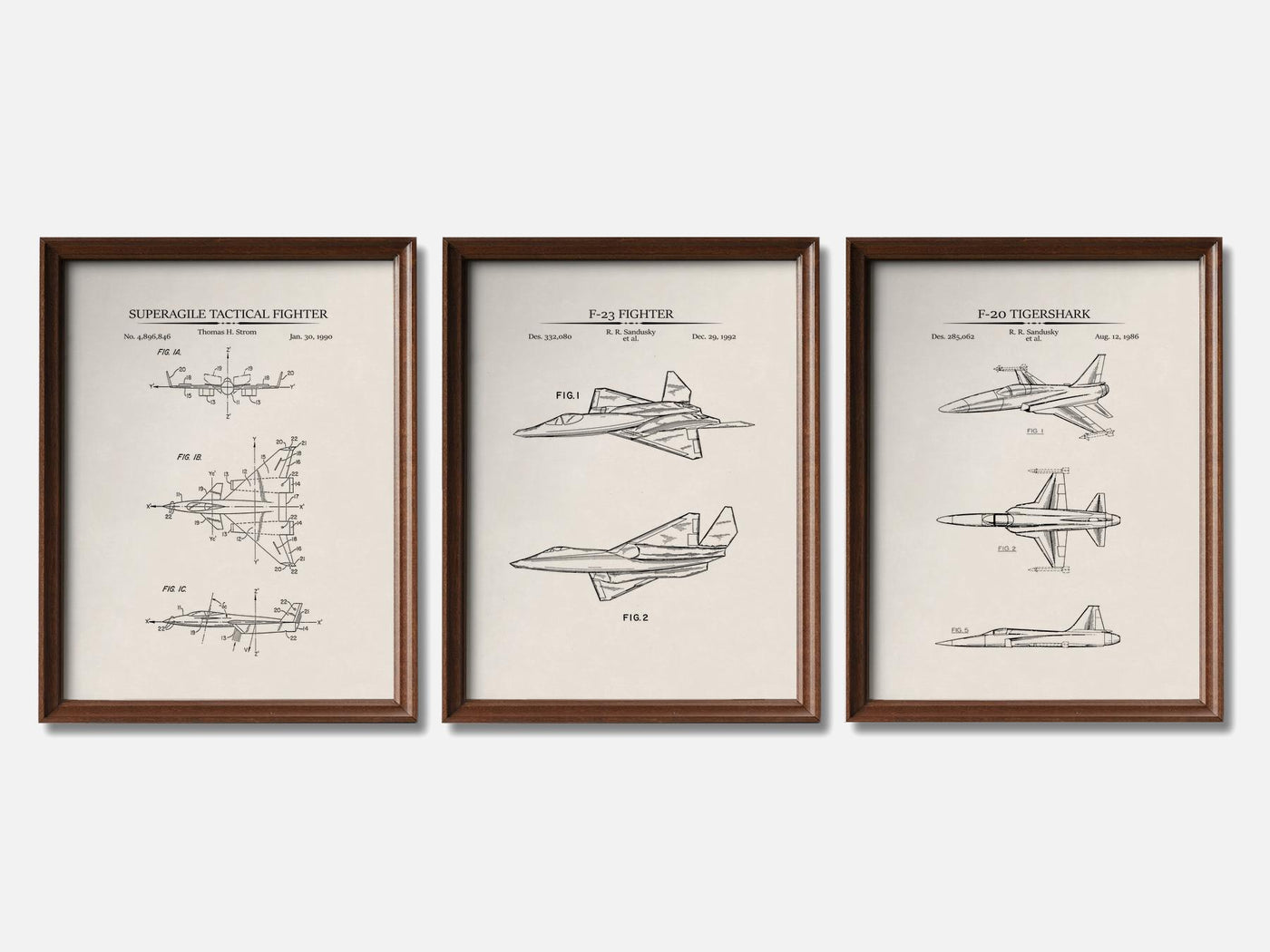 Fighter Jet Patent Print Set of 3 mockup - A_t10097-V1-PC_F+WA-SS_3-PS_11x14-C_ivo variant