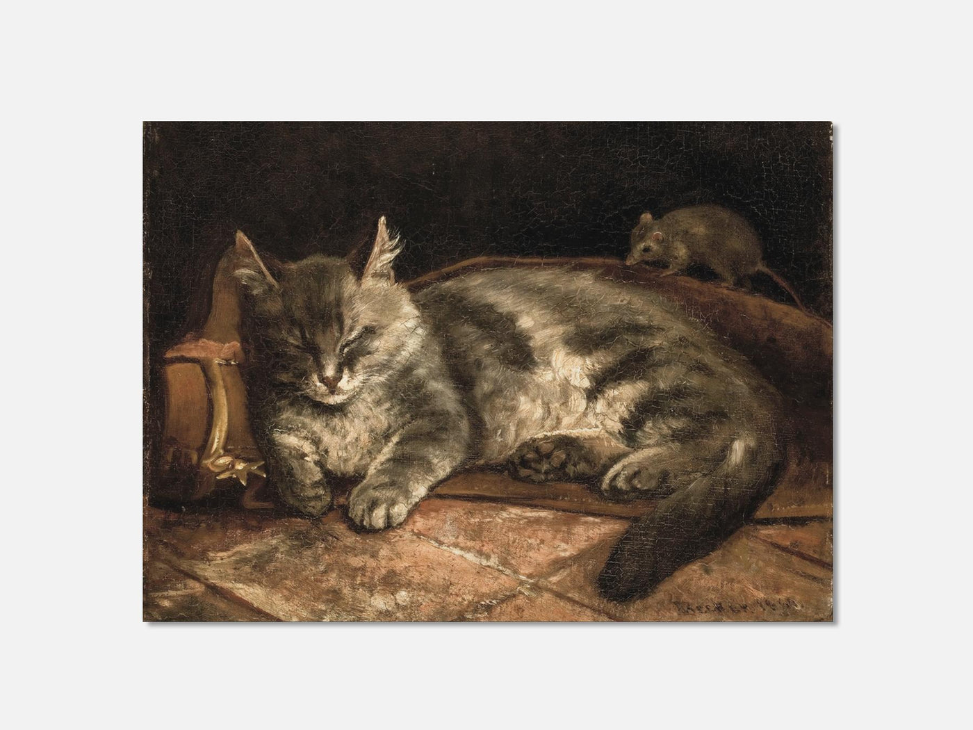 Sleeping Grey Cat And A Rat (1864) 1 Unframed mockup