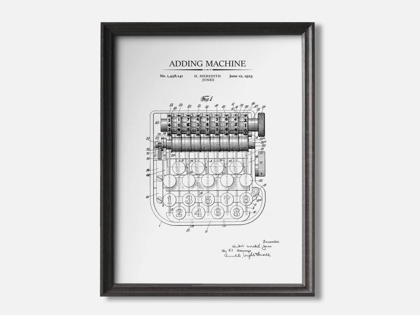 Vintage Calculator Patent Print mockup - A_to3-V1-PC_F+B-SS_1-PS_5x7-C_whi variant