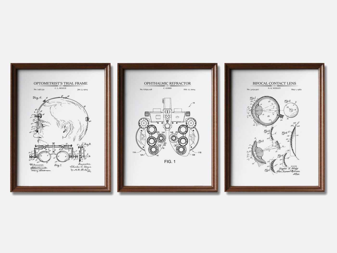 Optometry Patent Print Set of 3 mockup - A_t10038-V1-PC_F+WA-SS_3-PS_11x14-C_whi variant
