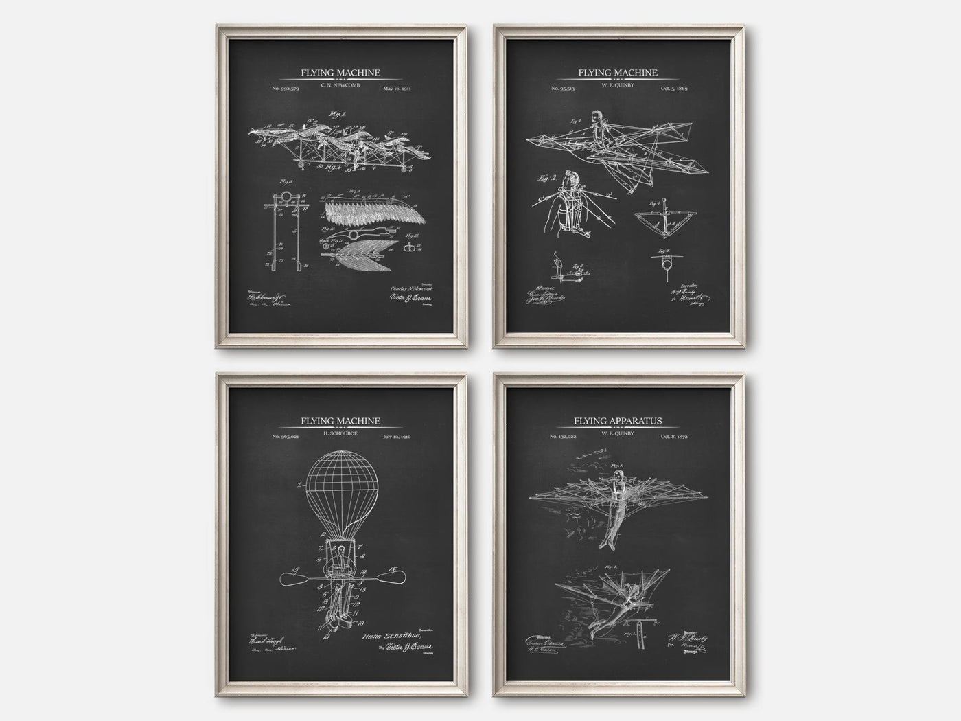 Steampunk Flying Machines Patent Print Set of 4 mockup - A_t10027-V1-PC_F+O-SS_4-PS_5x7-C_cha variant