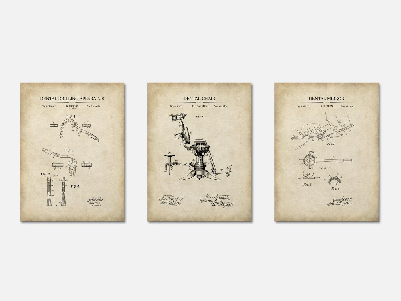 Dentistry Patent Print Set of 3 mockup - A_t10020-V1-PC_AP-SS_3-PS_11x14-C_par variant