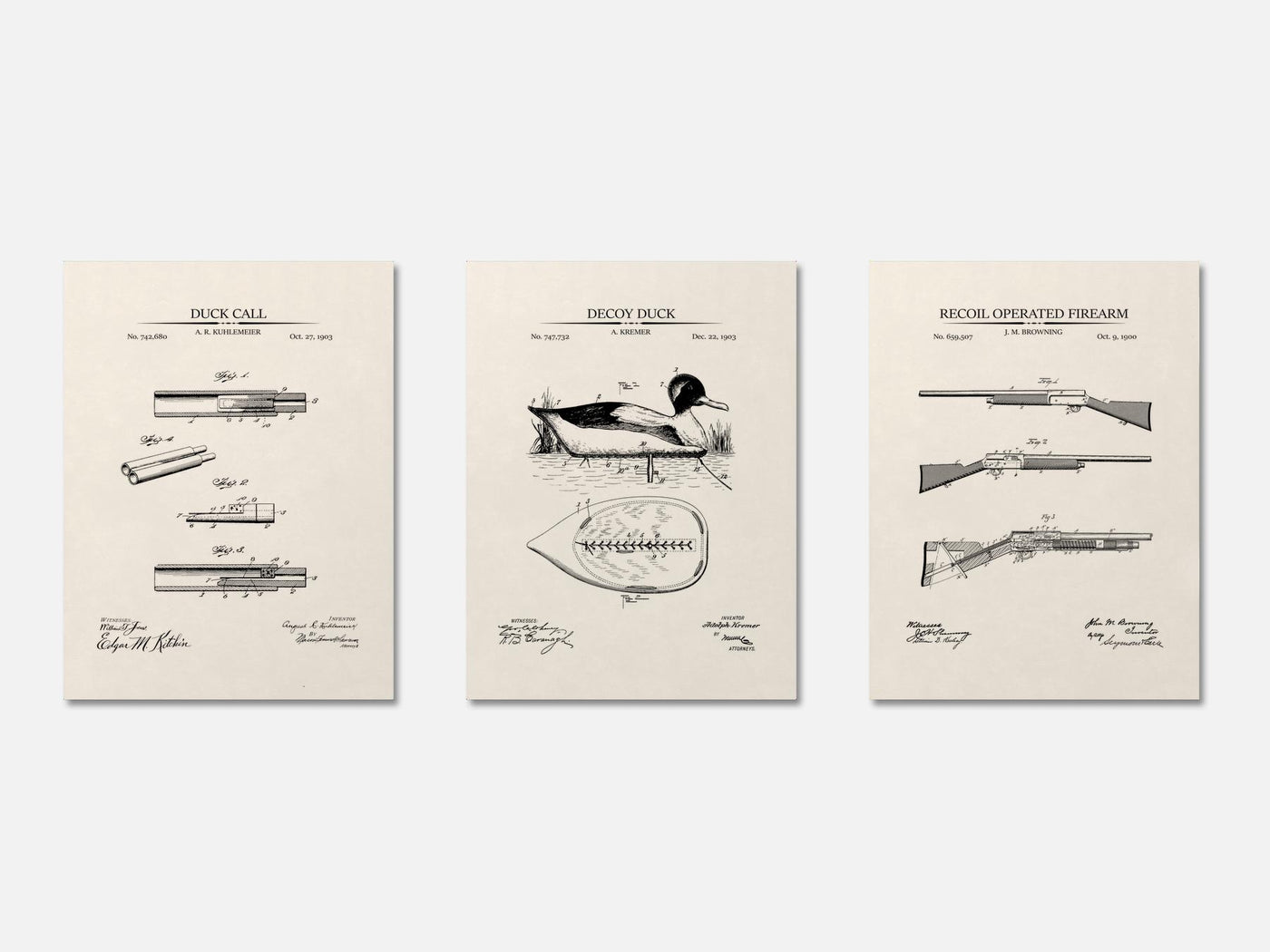 Duck Hunting Patent Print Set of 3 mockup - A_t10062-V1-PC_AP-SS_3-PS_11x14-C_ivo variant