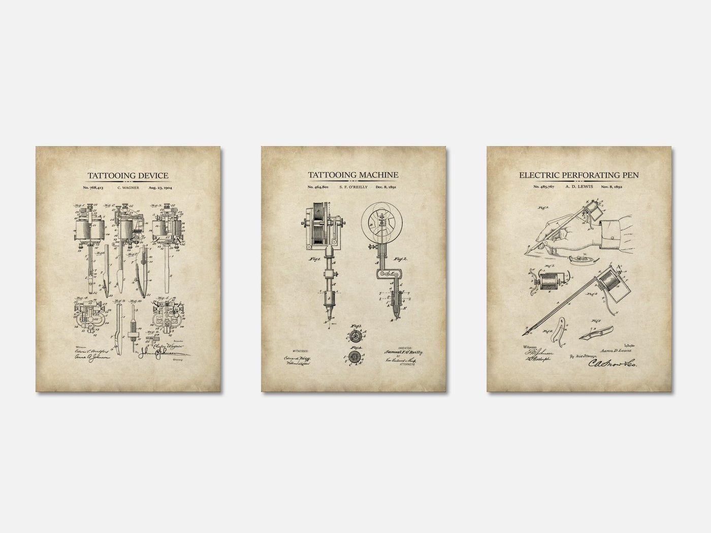 Tattoo Patent Print Set of 3 mockup - A_t10048-V1-PC_AP-SS_3-PS_11x14-C_par variant