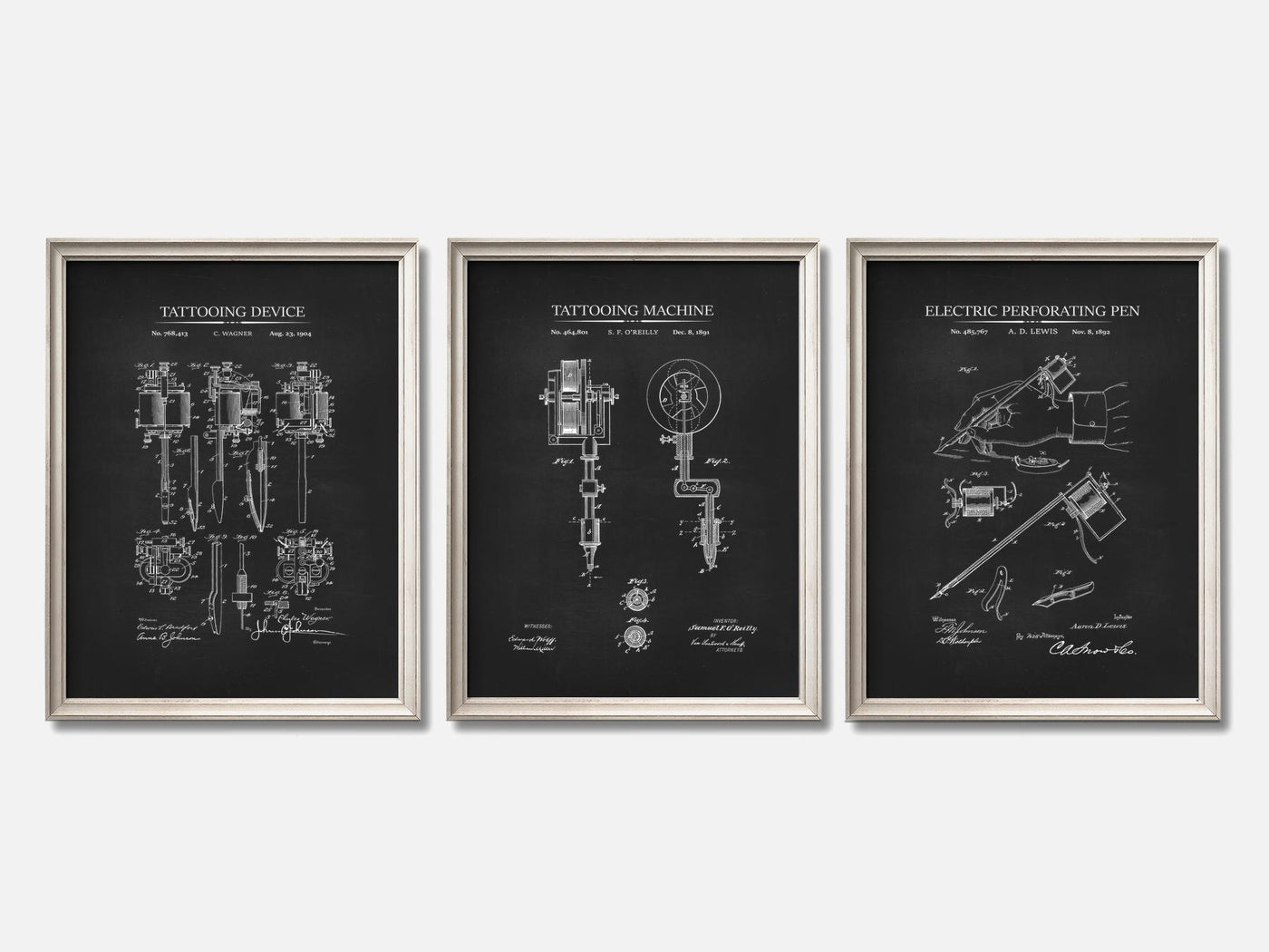 Tattoo Patent Print Set of 3 mockup - A_t10048-V1-PC_F+O-SS_3-PS_11x14-C_cha variant