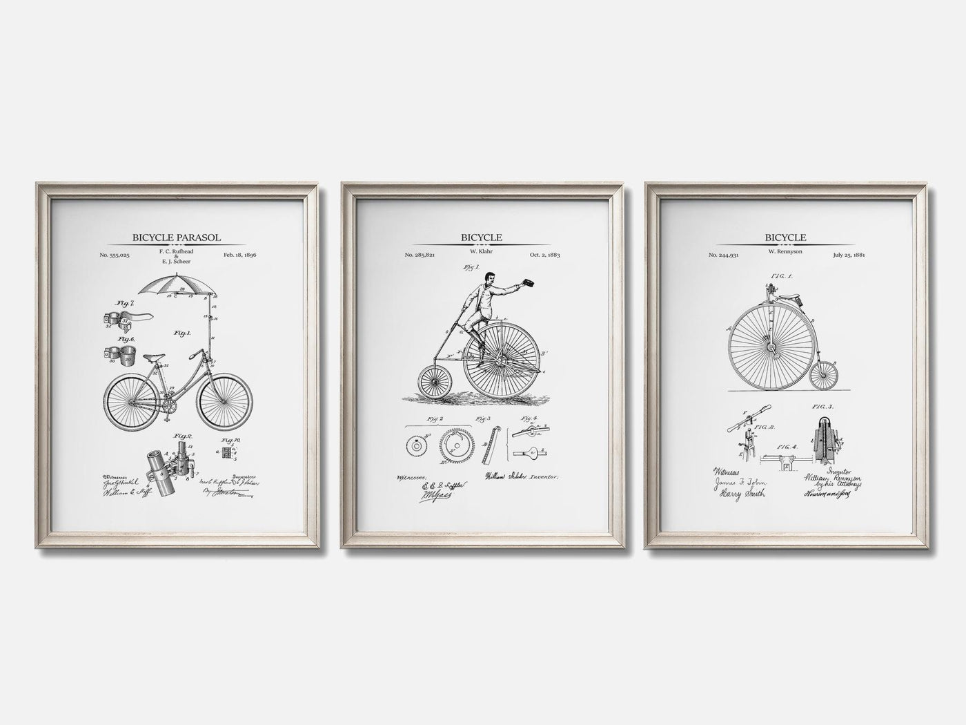 Vintage Bicycle Patent Print Set of 3 mockup - A_t10125-V1-PC_F+O-SS_3-PS_11x14-C_whi variant