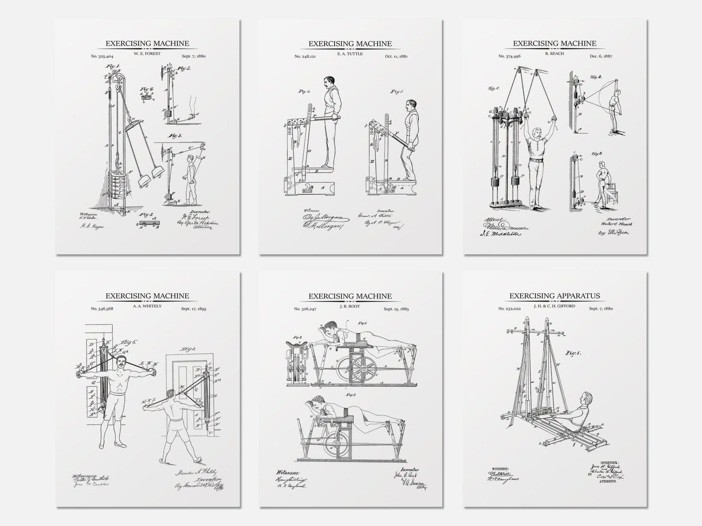 Vintage Exercise Patent Prints - Set of 6 mockup - A_t10135-V1-PC_AP-SS_6-PS_5x7-C_whi variant
