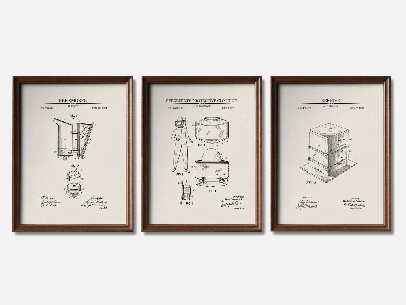 Beekeeping Patent Print Set of 3 mockup - A_t10063-V1-PC_F+WA-SS_3-PS_11x14-C_ivo variant