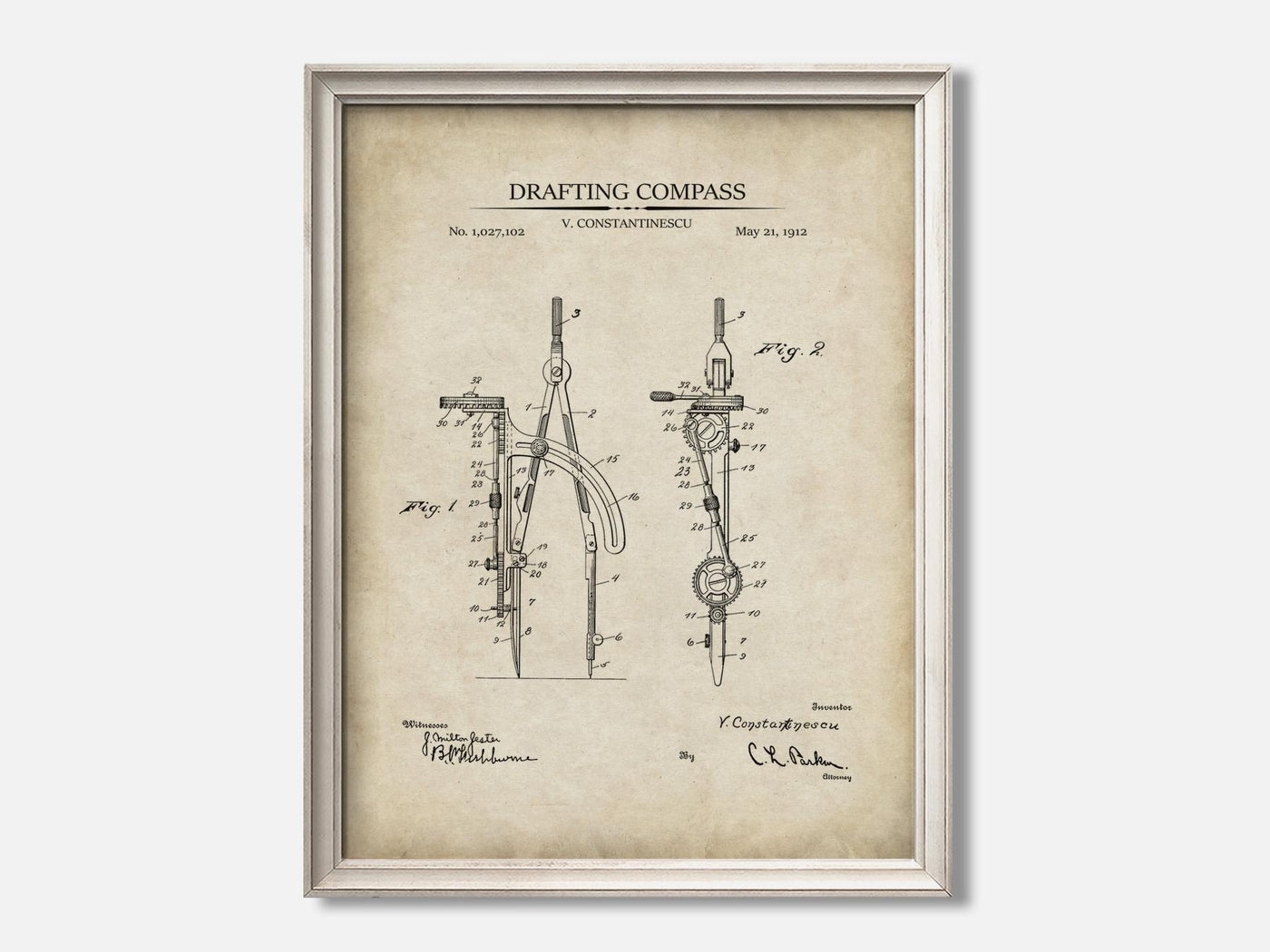Drafting Compass Patent Print mockup - A_t10009.3-V1-PC_F+O-SS_1-PS_5x7-C_par variant
