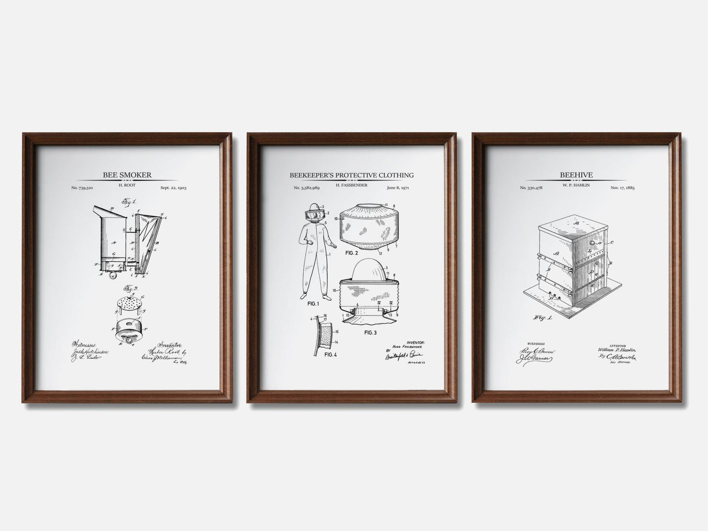 Beekeeping Patent Print Set of 3 mockup - A_t10063-V1-PC_F+WA-SS_3-PS_11x14-C_whi variant