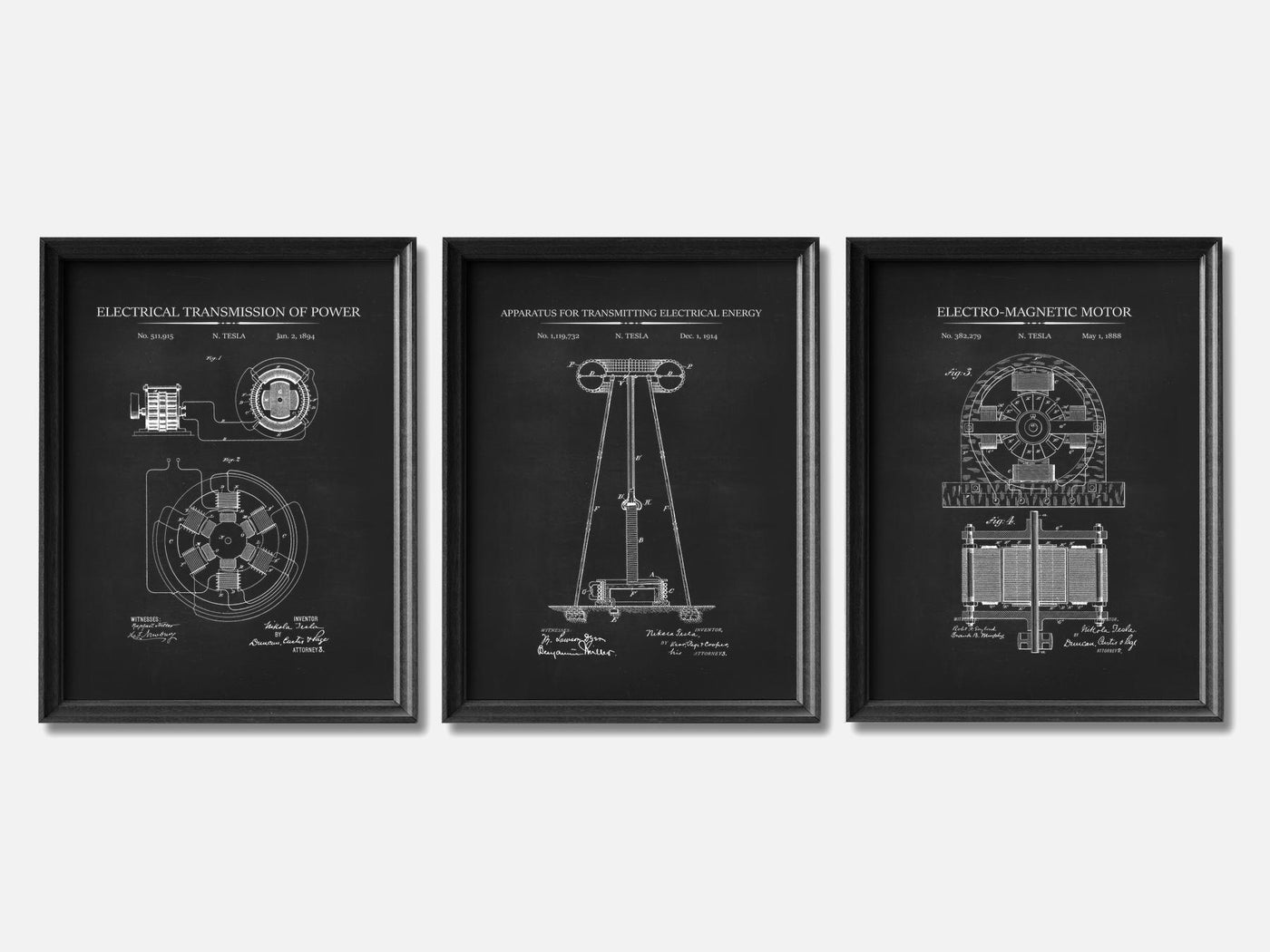 Nikola Tesla Patent Print Set of 3 mockup - A_t10050-V1-PC_F+B-SS_3-PS_11x14-C_cha variant