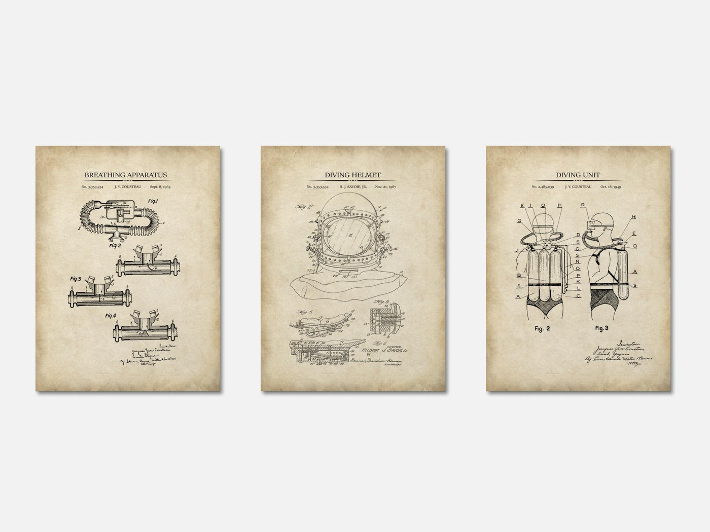 Scuba Diving Patent Print Set of 3 mockup - A_t10042-V1-PC_AP-SS_3-PS_11x14-C_par