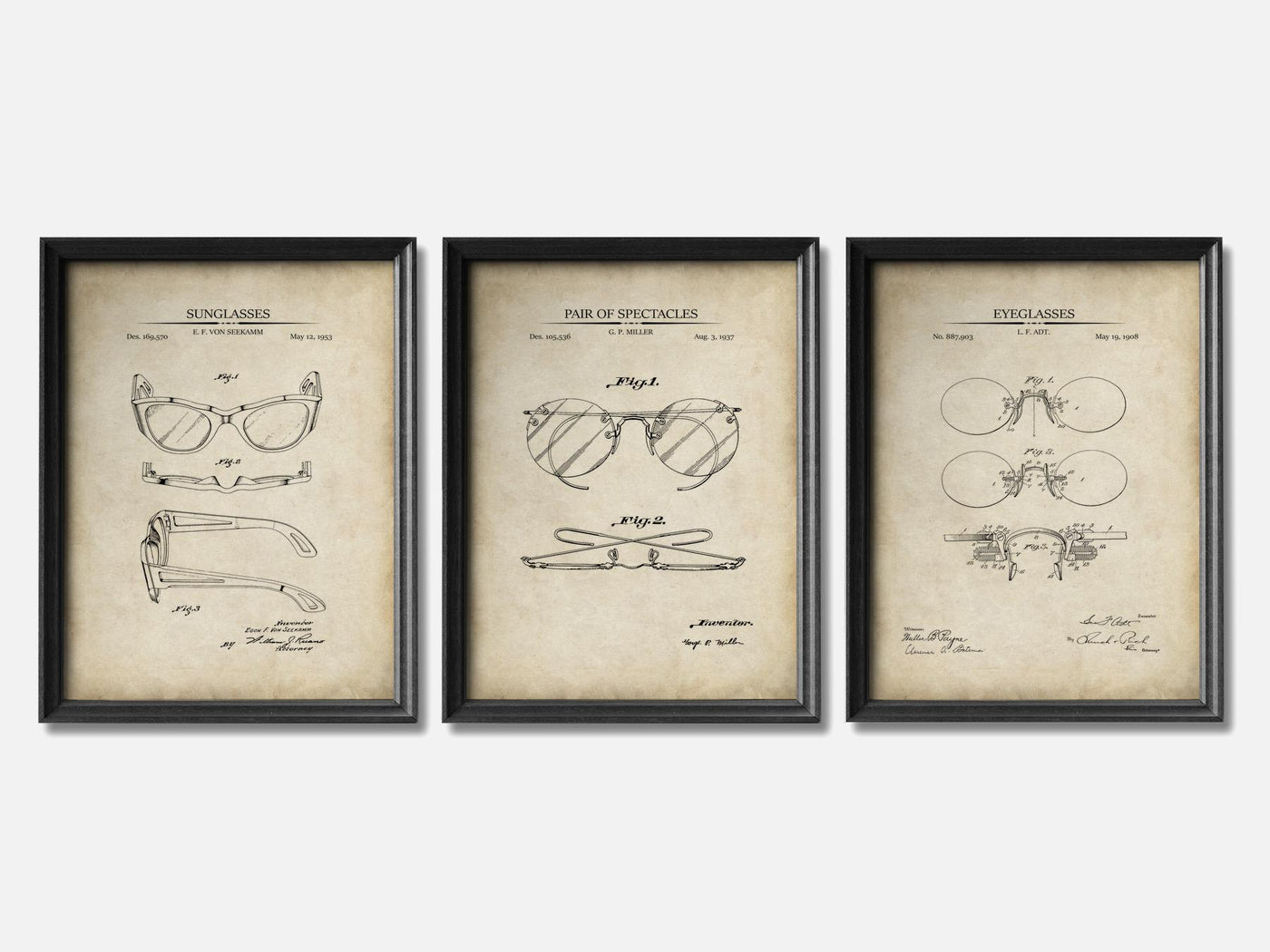 Vintage Eyeglasses - Patent Print Set of 3 mockup - A_t10121-V1-PC_F+B-SS_3-PS_11x14-C_par variant