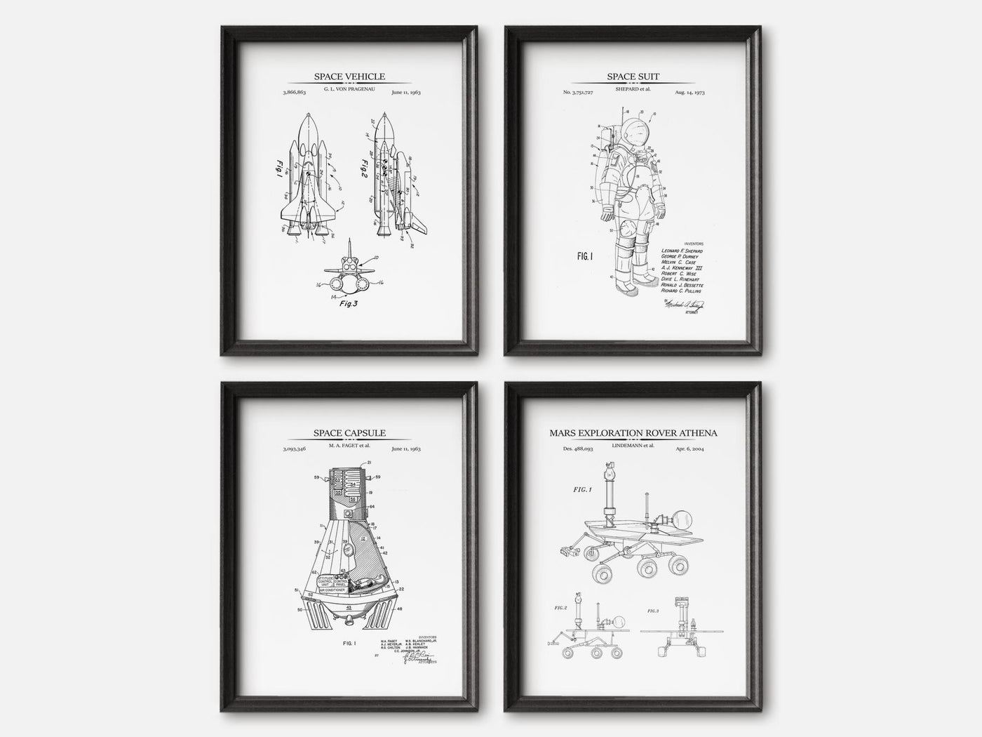 Space Exploration Patent Print Set of 4 mockup - A_t10036-V1-PC_F+B-SS_4-PS_5x7-C_whi variant