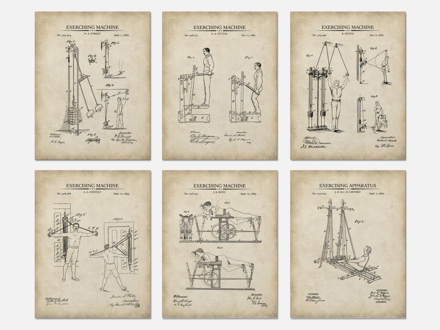 Vintage Exercise Patent Prints - Set of 6 mockup - A_t10135-V1-PC_AP-SS_6-PS_5x7-C_par