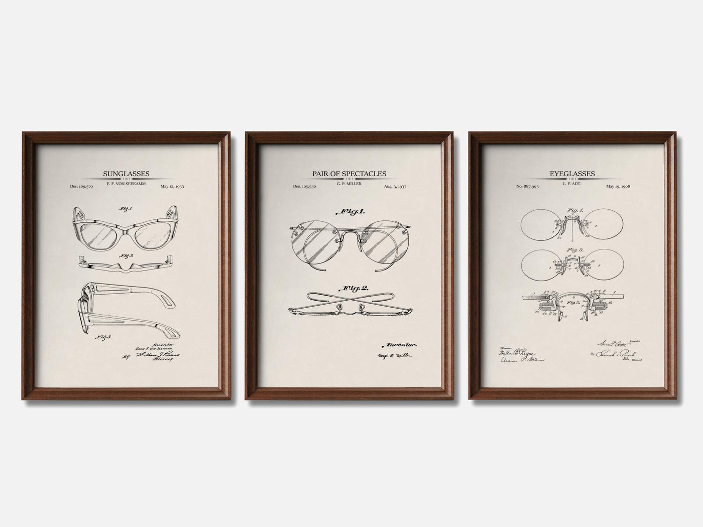 Vintage Eyeglasses - Patent Print Set of 3 mockup - A_t10121-V1-PC_F+WA-SS_3-PS_11x14-C_ivo variant