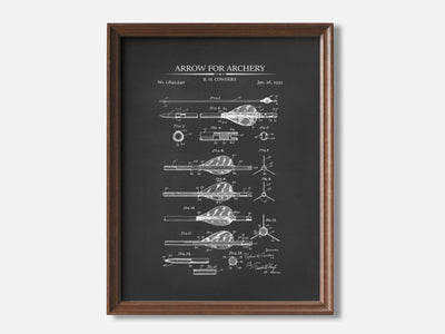 Archery Patent Print Set of 3 1 Walnut - Chalkboard mockup
